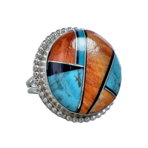 Native American Sterling Silver Multicolor Inlay Ring Size 6 NN20653